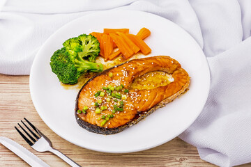 Salmon steak with teriyaki sauce