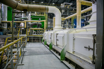 Chemical factory production line. Production of synthetic thermoplastic