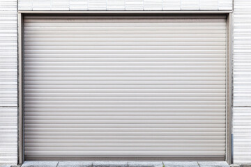 Illuminated grunge metallic roller white shutter door.