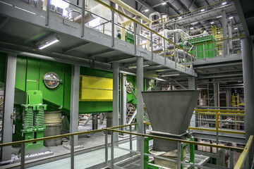 Chemical factory production line. Production of synthetic thermoplastic