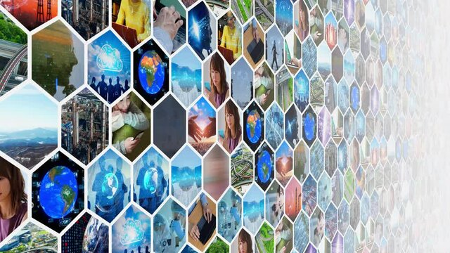 A lot of video in cyberspace. Business background pattern animation. Business strategy.