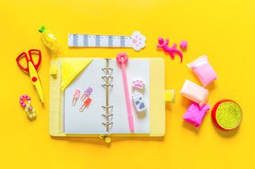 Planner mockup and Stationary. Bright trend colors rainbow.