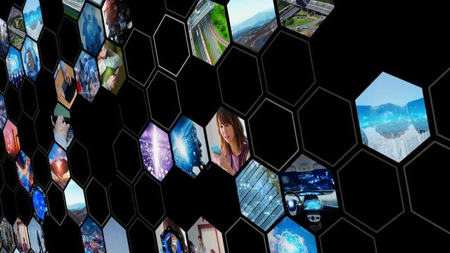 多数の映像コラージュ　ビジネスネットワークイメージ