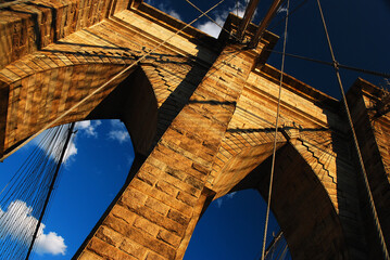 The Gothic stonework of the Brooklyn Bridge
