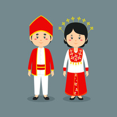 Couple Character Wearing Maluku Traditional Dress