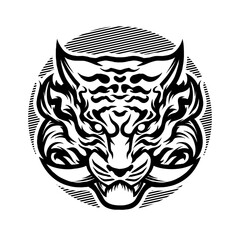 Vector illustration of Angry Tiger Head with a Fang, Claw on the White Background. Hand-drawn illustration for mascot sport logo badge label poster emblem patch t-shirt icon printing. Vector Logo