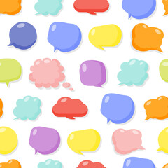 Colored speech soap bubble seamless pattern. Limitless background flat cartoon message sign. Glossy bubbles gum blank. Fun of balloon. Repeat ornament for paper wrap, fabric, print Vector illustration