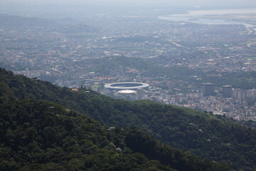 Fototapeta na wymiar Aerial view of Rio de Janeiro cityscape with Maracana Soccer Stadium, Brazil.