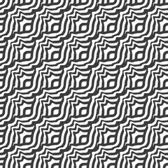 Seamless Ornate Vector Wavy Array Pattern. Continuous Monochrome Graphic Flow Lattice Texture. Repeat Linear Round Repeat 
