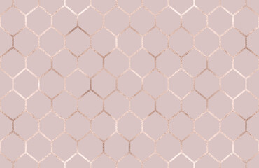 Fototapeta premium Geometric seamless pattern with rose gold hexagons grid.