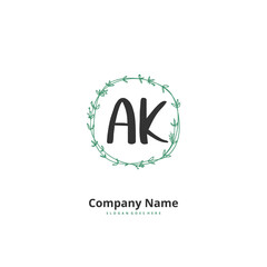 A K AK Initial handwriting and signature logo design with circle. Beautiful design handwritten logo for fashion, team, wedding, luxury logo.