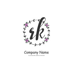 R K RK Initial handwriting and signature logo design with circle. Beautiful design handwritten logo for fashion, team, wedding, luxury logo.