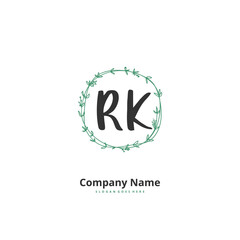 R K RK Initial handwriting and signature logo design with circle. Beautiful design handwritten logo for fashion, team, wedding, luxury logo.