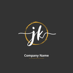 J K JK Initial handwriting and signature logo design with circle. Beautiful design handwritten logo for fashion, team, wedding, luxury logo.