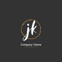 J K JK Initial handwriting and signature logo design with circle. Beautiful design handwritten logo for fashion, team, wedding, luxury logo.