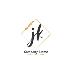 J K JK Initial handwriting and signature logo design with circle. Beautiful design handwritten logo for fashion, team, wedding, luxury logo.