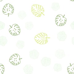 Light Green, Yellow vector seamless abstract design with flowers, leaves. Sketchy doodles on white background. Template for business cards, websites.