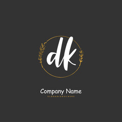 D K DK Initial handwriting and signature logo design with circle. Beautiful design handwritten logo for fashion, team, wedding, luxury logo.