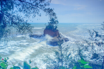 beauty island with waterscape in  daylight moment in north bengkulu, indonesia