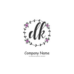 D K DK Initial handwriting and signature logo design with circle. Beautiful design handwritten logo for fashion, team, wedding, luxury logo.