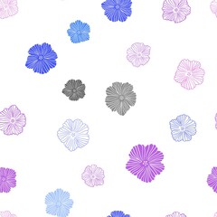 Light Pink, Blue vector seamless doodle pattern with flowers. Sketchy doodle flowers on white background. Design for wallpaper, fabric makers.