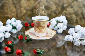 Steaming Espresso In Elegant Setting