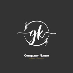 G K GK Initial handwriting and signature logo design with circle. Beautiful design handwritten logo for fashion, team, wedding, luxury logo.