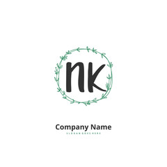 N K NK Initial handwriting and signature logo design with circle. Beautiful design handwritten logo for fashion, team, wedding, luxury logo.