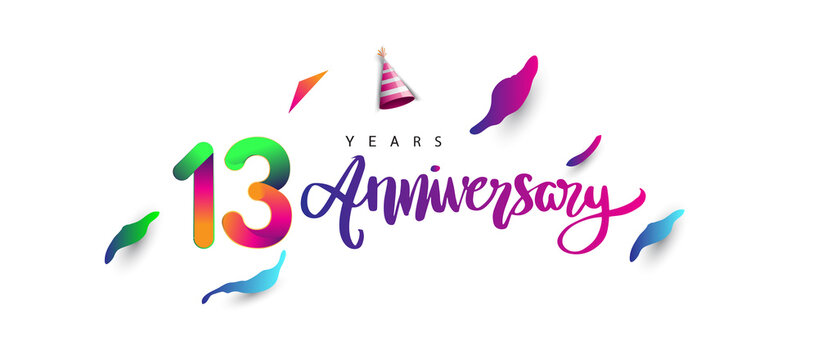 13th anniversary celebration logotype and anniversary calligraphy text colorful design, celebration birthday design on white background.