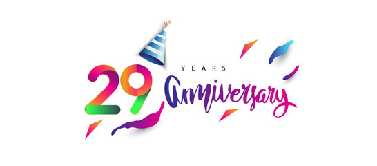 Fototapeta na wymiar 29th anniversary celebration logotype and anniversary calligraphy text colorful design, celebration birthday design on white background.