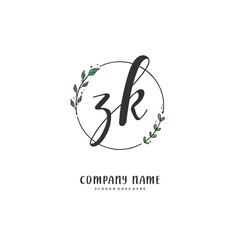 Z K ZK Initial handwriting and signature logo design with circle. Beautiful design handwritten logo for fashion, team, wedding, luxury logo.