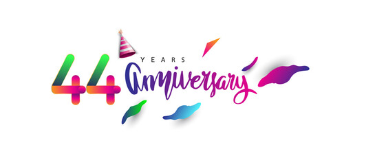 44th anniversary celebration logotype and anniversary calligraphy text colorful design, celebration birthday design on white background.