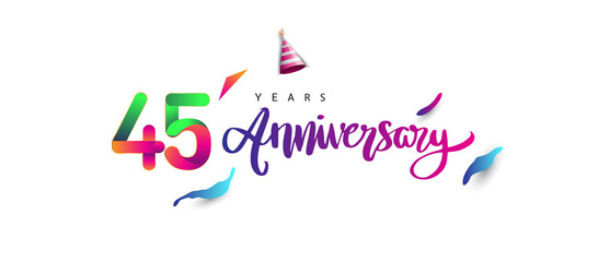 45th anniversary celebration logotype and anniversary calligraphy text colorful design, celebration birthday design on white background.