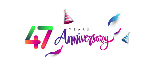 47th anniversary celebration logotype and anniversary calligraphy text colorful design, celebration birthday design on white background.