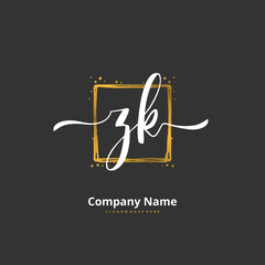 Z K ZK Initial handwriting and signature logo design with circle. Beautiful design handwritten logo for fashion, team, wedding, luxury logo.