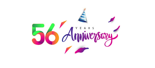 56th anniversary celebration logotype and anniversary calligraphy text colorful design, celebration birthday design on white background.