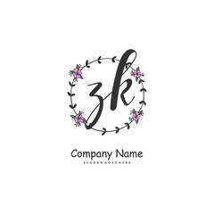 Z K ZK Initial handwriting and signature logo design with circle. Beautiful design handwritten logo for fashion, team, wedding, luxury logo.