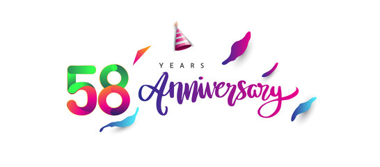 58th anniversary celebration logotype and anniversary calligraphy text colorful design, celebration birthday design on white background.