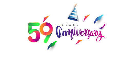 59th anniversary celebration logotype and anniversary calligraphy text colorful design, celebration birthday design on white background.
