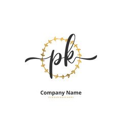 P K PK Initial handwriting and signature logo design with circle. Beautiful design handwritten logo for fashion, team, wedding, luxury logo.