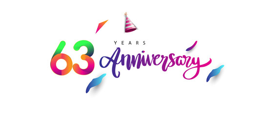 63rd anniversary celebration logotype and anniversary calligraphy text colorful design, celebration birthday design on white background.