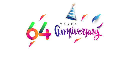 64th anniversary celebration logotype and anniversary calligraphy text colorful design, celebration birthday design on white background.