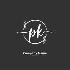 P K PK Initial handwriting and signature logo design with circle. Beautiful design handwritten logo for fashion, team, wedding, luxury logo.