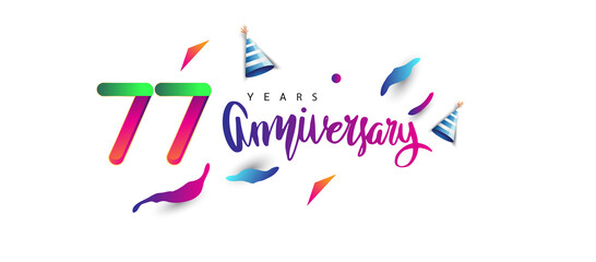 77th anniversary celebration logotype and anniversary calligraphy text colorful design, celebration birthday design on white background.