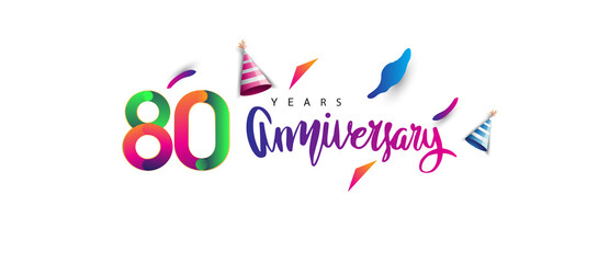 80th anniversary celebration logotype and anniversary calligraphy text colorful design, celebration birthday design on white background.