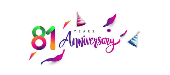 81st anniversary celebration logotype and anniversary calligraphy text colorful design, celebration birthday design on white background.