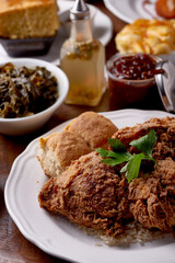 Fototapeta na wymiar Fried Chicken with Southern Food Tablespread