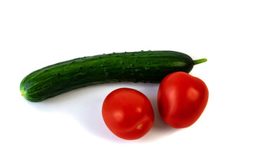 Isolated on white background cucumber and tomato
