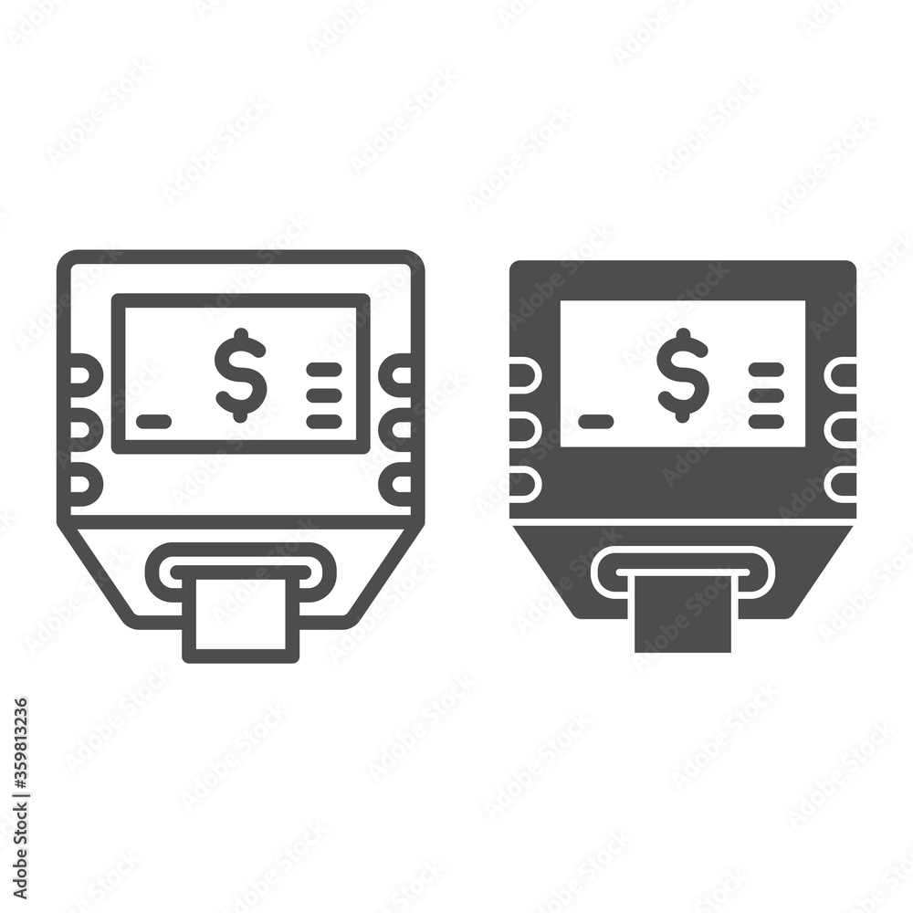Poster self-service terminal line and solid icon, shopping concept, bank terminal sign on white background,
