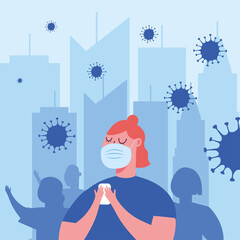 Woman with mask at city vector design